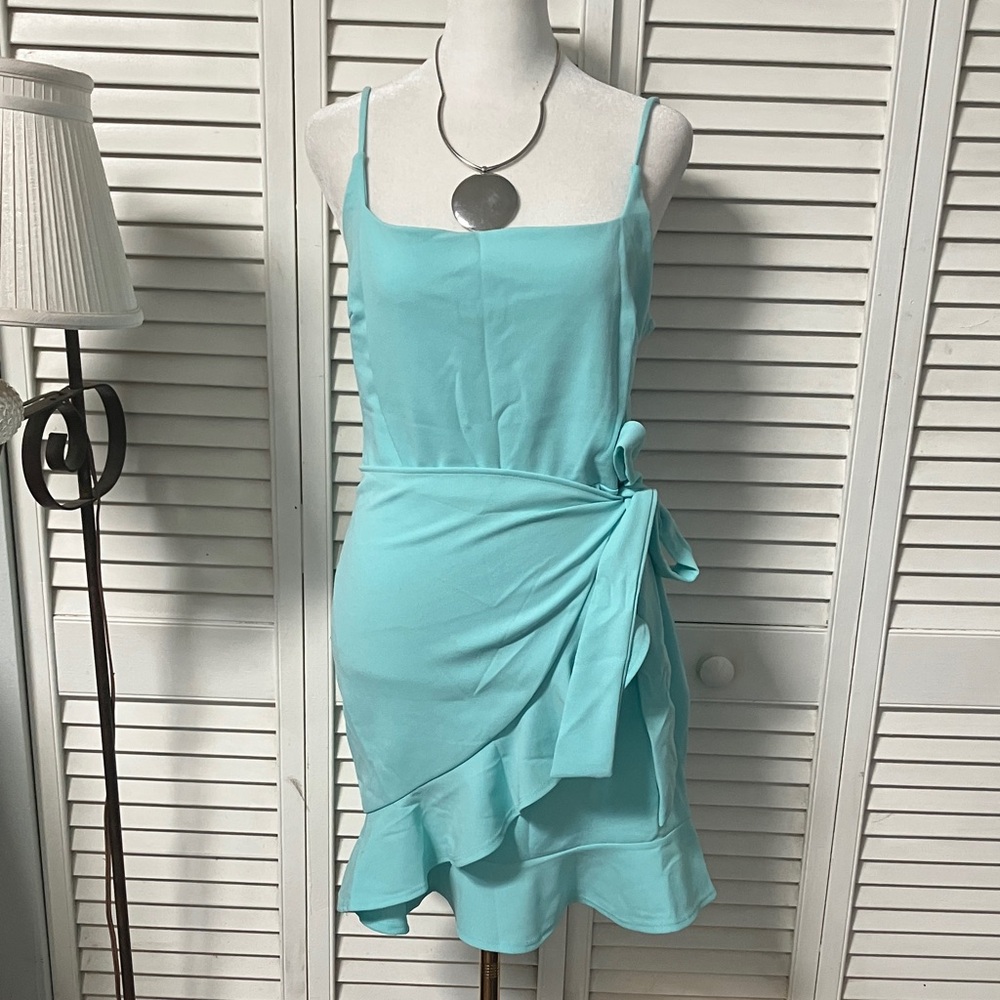 Chic Turquoise Wrap Mini Dress